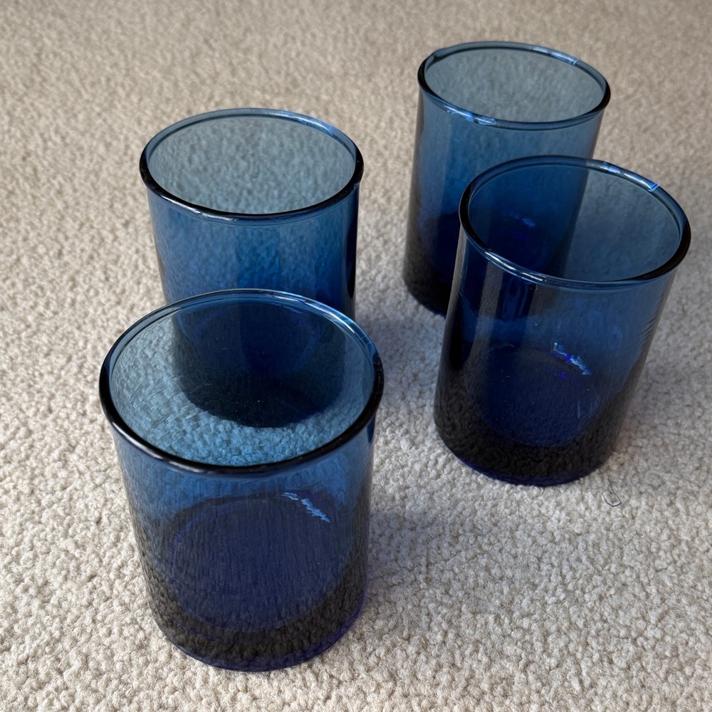 Set of Four Blue Glass Tumblers